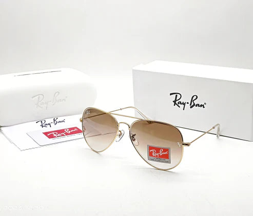 RB Brown Shade & Gold 3026 Oval Aviator Metal Trendy Hot Favourite Wintage Sunglass For Unisex.