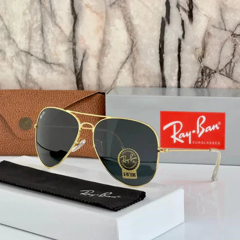 RB Black & Gold 3026 Aviator Hot Favourite Wintage Sunglass For Unisex.